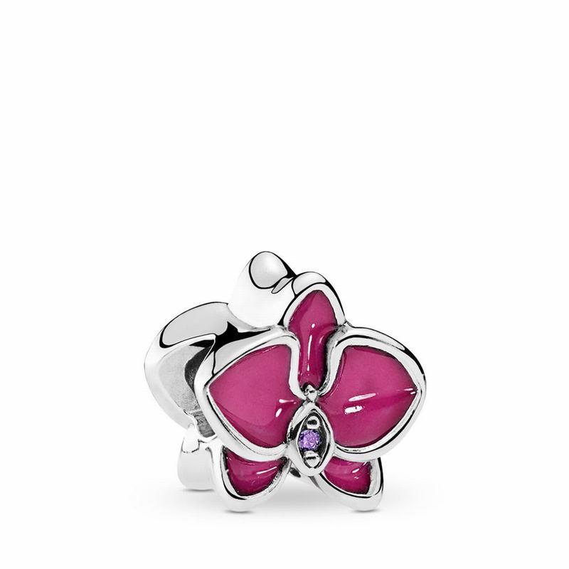 Pandora Orchid Charm Ireland - Sterling Silver/Enamel/Pink/Cubic Zirconia - 174562IRH